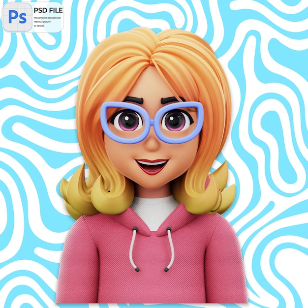 PSD 3d lange haar vrouw met bril render icon geïsoleerd png illustratie psd sjabloon