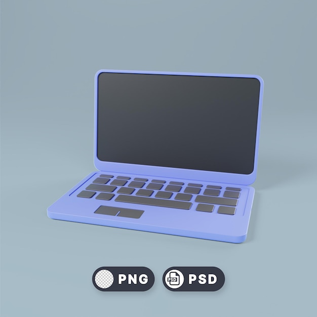 Laptop 3d in file psd di colore blu