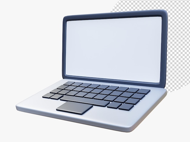 3D laptop display blank screen display notebook Opened computer screen with keyboard 3D rendering