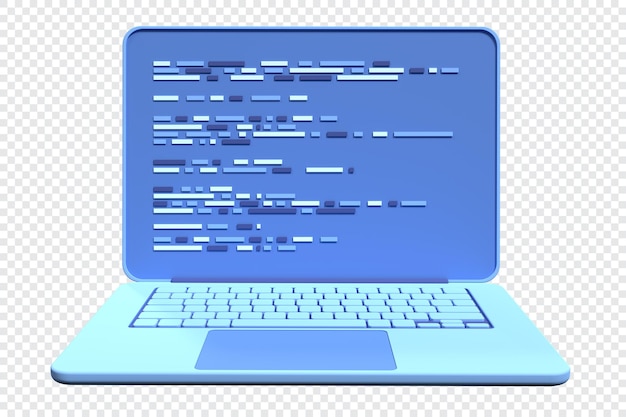 3D-laptop- en programmacode-ontwikkeling Webcoderingsconcept Coderingsscherm 3D-weergave 3D-weergave van laptop 3D render illustratie