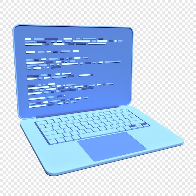 PSD 3d-laptop- en programmacode-ontwikkeling webcoderingsconcept coderingsscherm 3d-weergave 3d-weergave van laptop 3d render illustratie