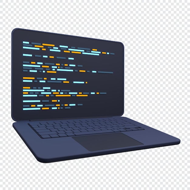 PSD sviluppo del codice del laptop e del programma 3d concetto di codifica web schermata di codifica rendering 3d rendering 3d del laptop 3d rendering illustrazione
