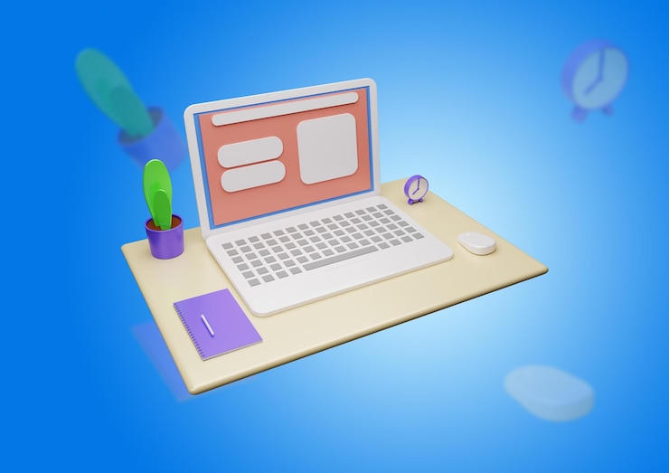 PSD 3d laptop on the square podium