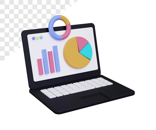 3d laptop with chart rendering isolated