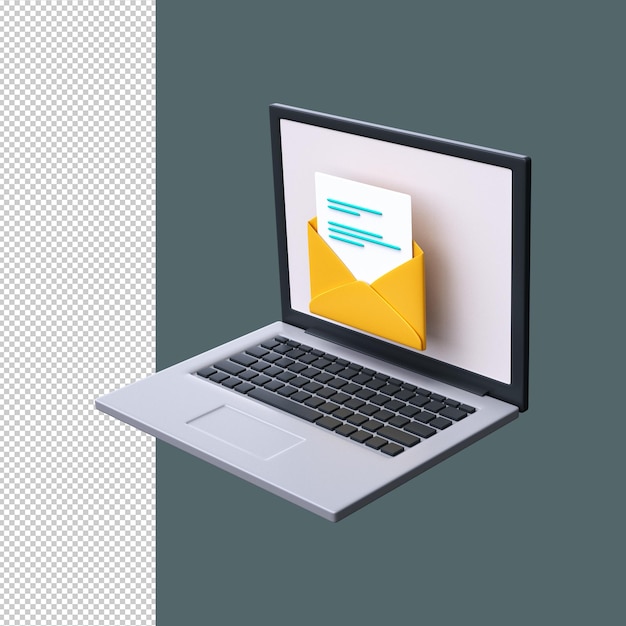 PSD 3d laptop with an envelope on the screen email or email marketing