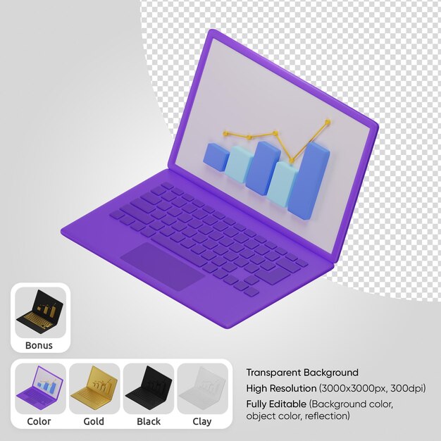 PSD 3d ноутбук со статистикой