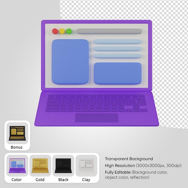 Laptop 3d con layout web