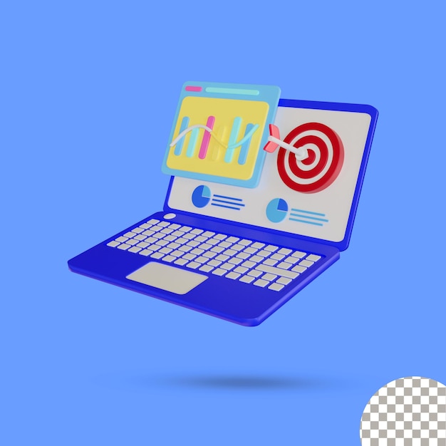 3d laptop z cyfrowym marketingiem 3d ilustracją