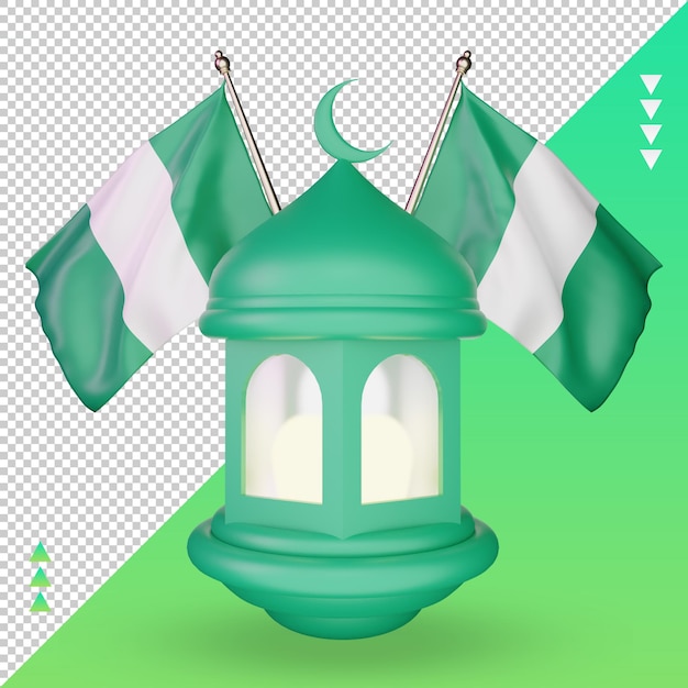 3d Latarnia Ramadan Flaga Nigerii Renderująca Widok Z Przodu
