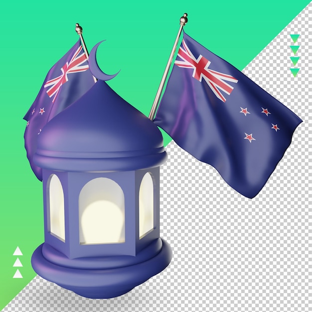 3d latarnia ramadan Flaga Nowej Zelandii renderująca lewy widok