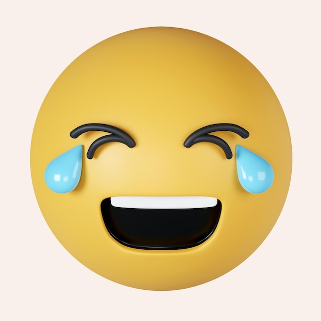 PSD 3d laugh emoticon with tears of joy happy cartoon emoticon emoji twarz śmiech i płacz ikona izolowana na szarym tle 3d rendering ilustracja ścieżka wycięcia