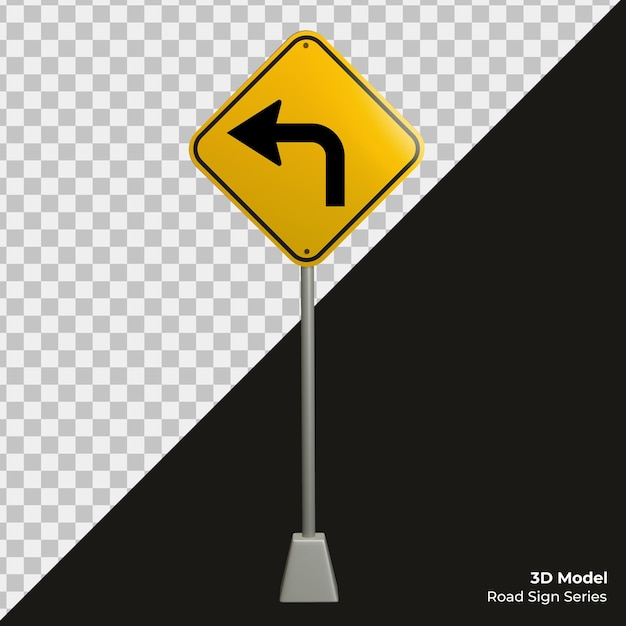 3D 左向きの道路標識