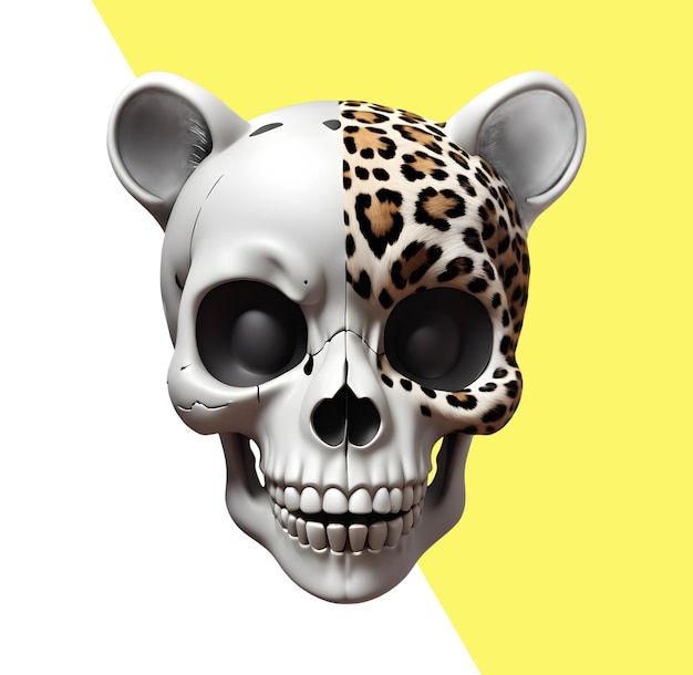 3d leopard feline skull and human features