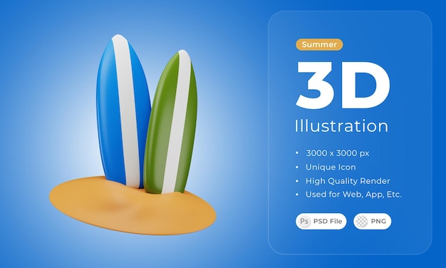 3d Letnia Deska Surfingowa Ikona Ilustracja