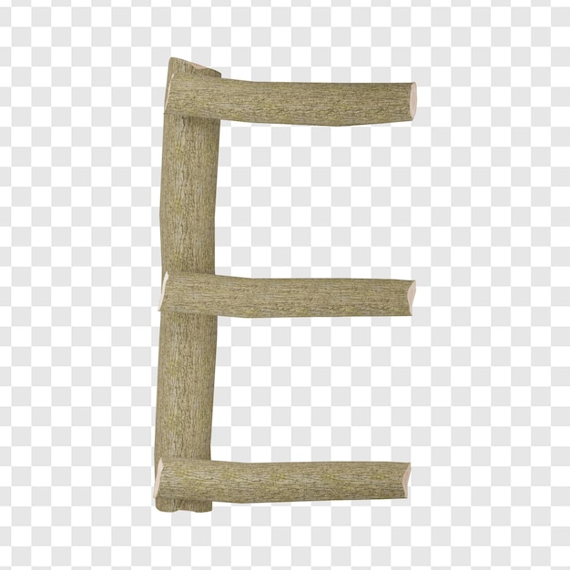 PSD 3d letter e in the style of wooden logs isolated 3d illustration