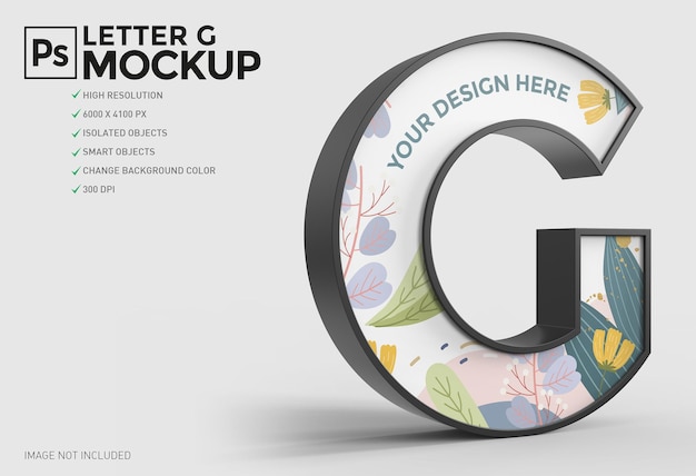 Progettazione di mockup 3d lettera g in rendering 3d