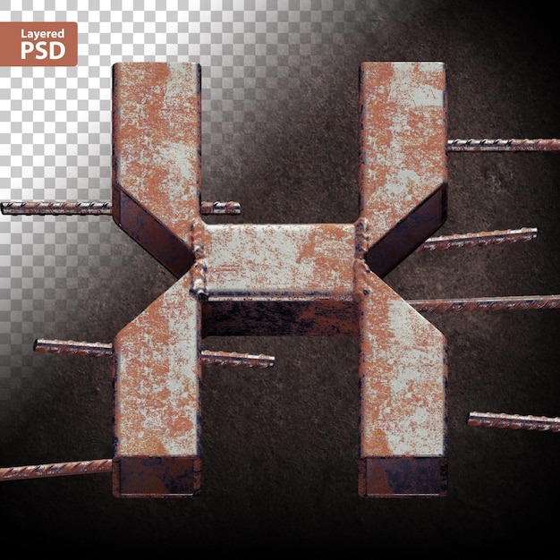 PSD 3d-letter gemaakt van gelaste grunge metalen buizen