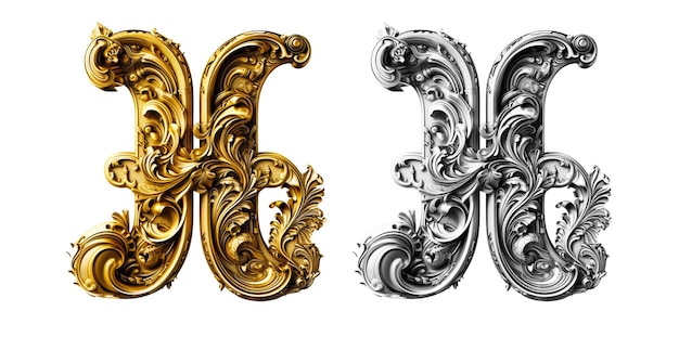 PSD 3d letter h gold and silver white background