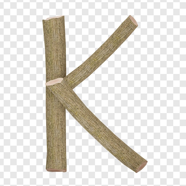 3d буква k в стиле деревянных бревен, изолированные на 3d иллюстрации