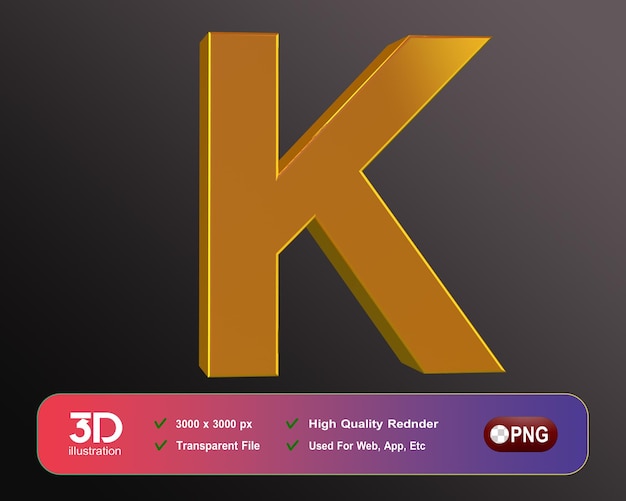 PSD a 3d letter k is shown in a graphic style.