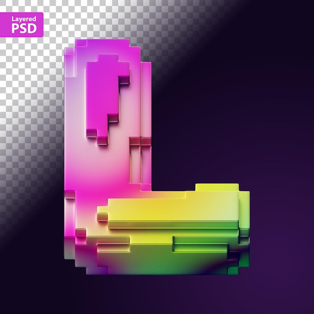 3d letter made of colorful pixels