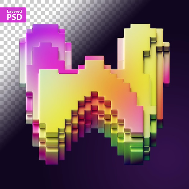 3d letter made of colorful pixels