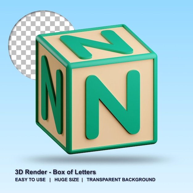 3d letter n illustration with transparent background