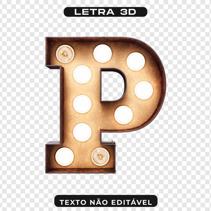 PSD 3d letter p met lichten - vintage stijl