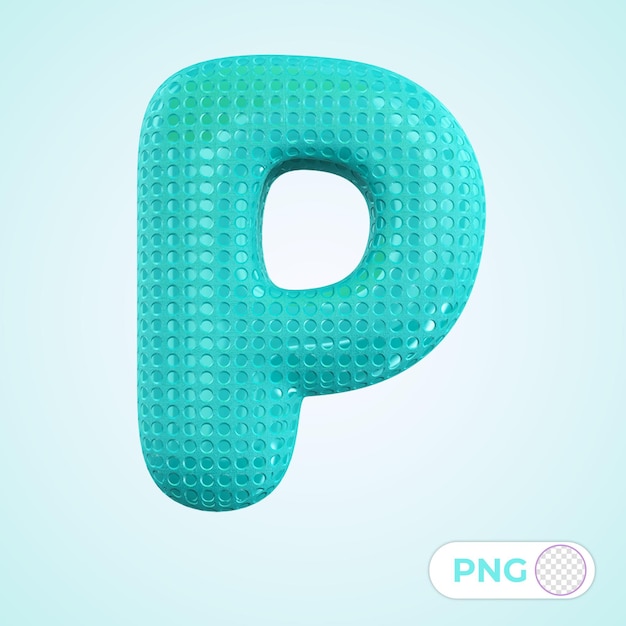 PSD 3d letter p rendered with fabric texture for composition in seawater color