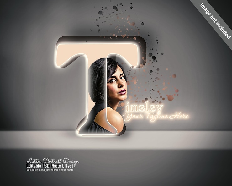 PSD 3d letter portrait photoshop template editable photo manipulation design