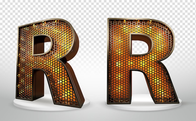 PSD 3d letter r with lights and grid