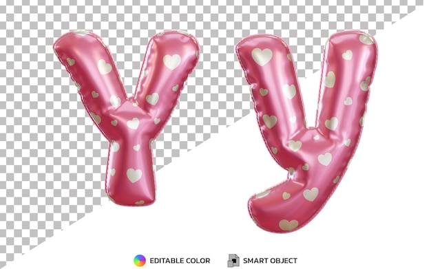 3d-letter y roze heliumfolie ballon alfabet met liefde patroon, hoofdletters en kleine letters