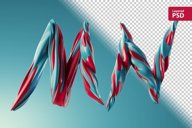 PSD 3d letters m n made of two color swirls