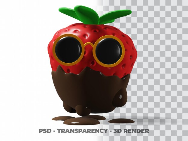 PSD 3d leuke bril aardbei chocolade met transparante achtergrond