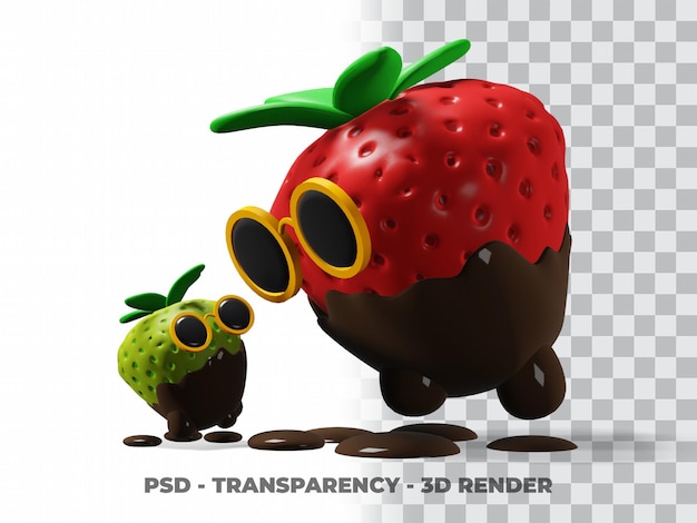 3d leuke bril aardbei chocolade met transparante achtergrond