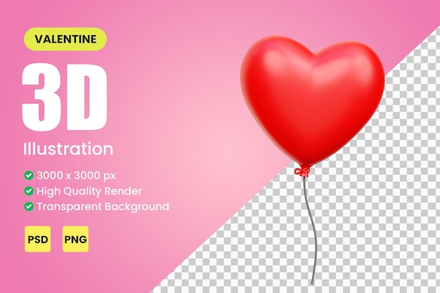 3d liefdeballon, valentijn 3d illustratie