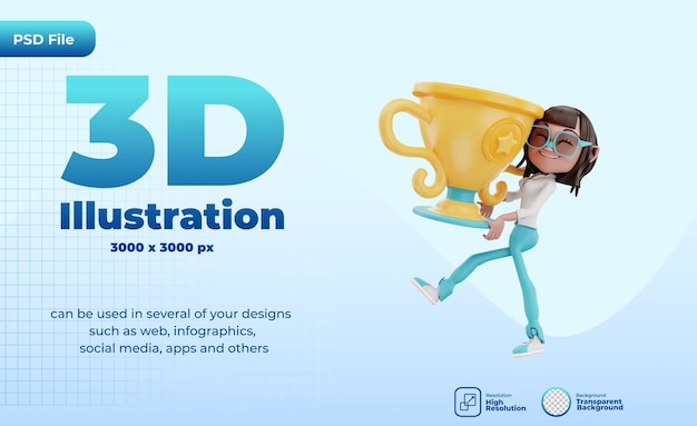 PSD 3d поднимите трофей и улыбнитесь