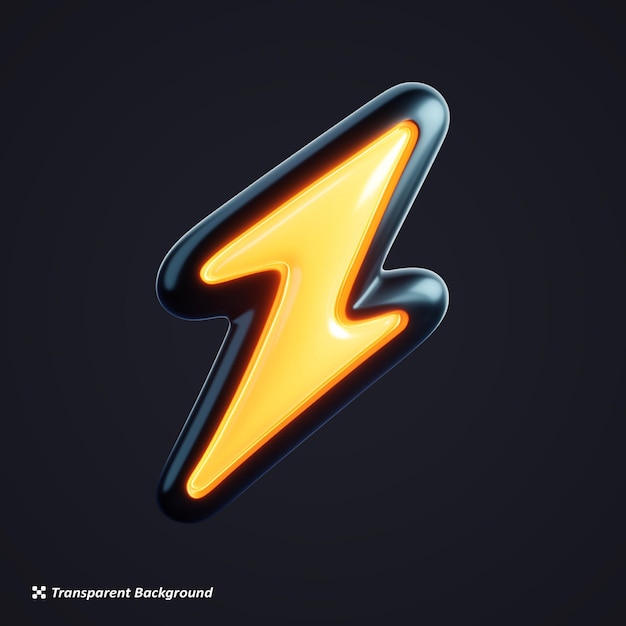 3D Lightning Bolt Icon on transparent background