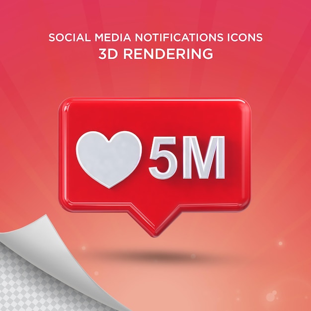 3d like 5M Instagram glossy rendering Premium Psd