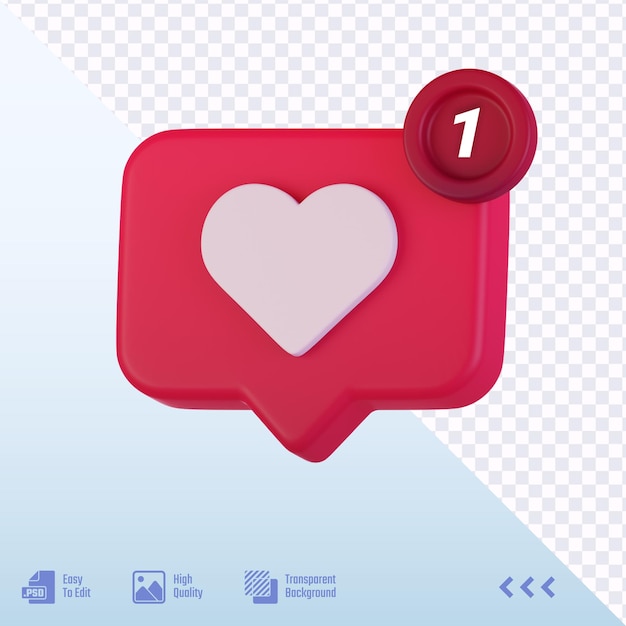 3d like heart icon with notifications
