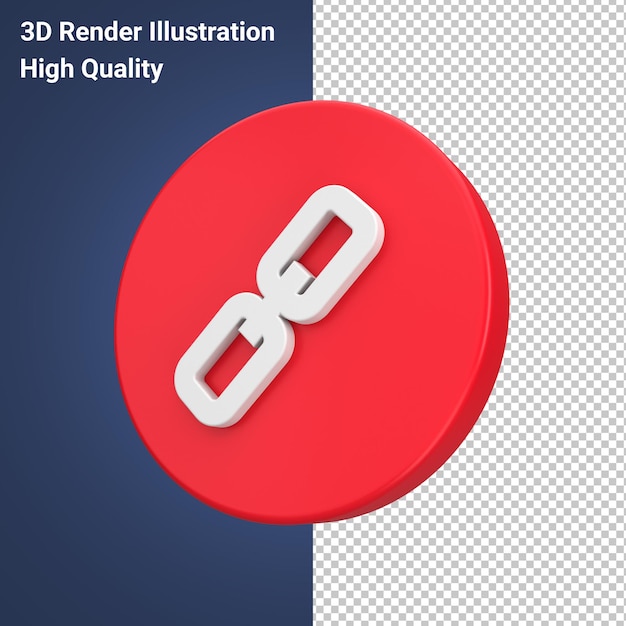 Icona di collegamento 3d nel pulsante rosso