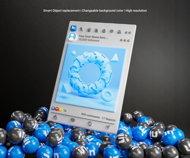 PSD 3d-макет поста linkedin на темном фоне или 3d-макет поста в социальных сетях