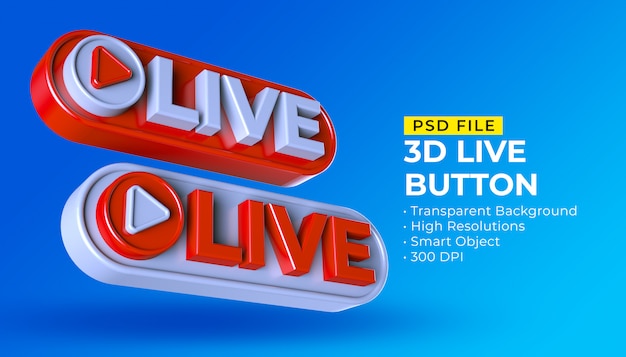 PSD 3d live button social media live streaming post