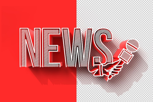 3D Live News Template with Microphone. Journalism concept, Transparent PSD File.