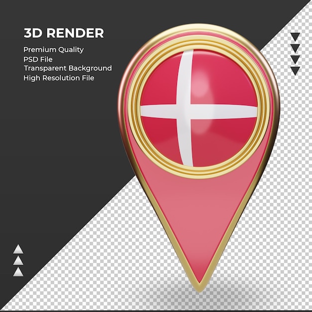 PSD 3d-locatie pin denemarken vlag rendering vooraanzicht