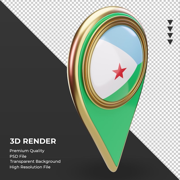 3d-locatie pin djibouti vlag weergave linker weergave