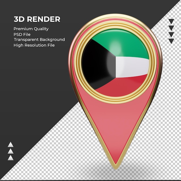 3D-locatie pin Koeweit vlag rendering vooraanzicht