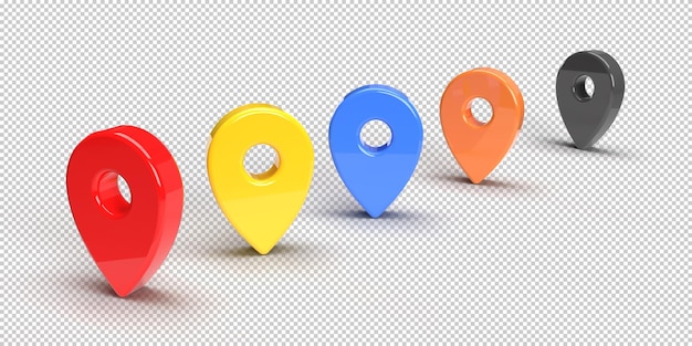 3d location icons rendering for map. transparent background