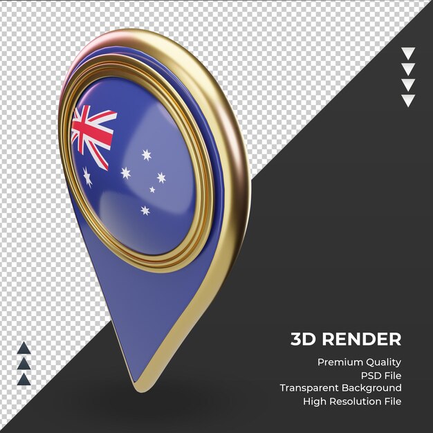 3d posizione pin bandiera dell'australia rendering vista a destra