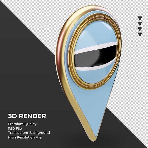 3Dロケーションピンボツワナの国旗レンダリング左側面図